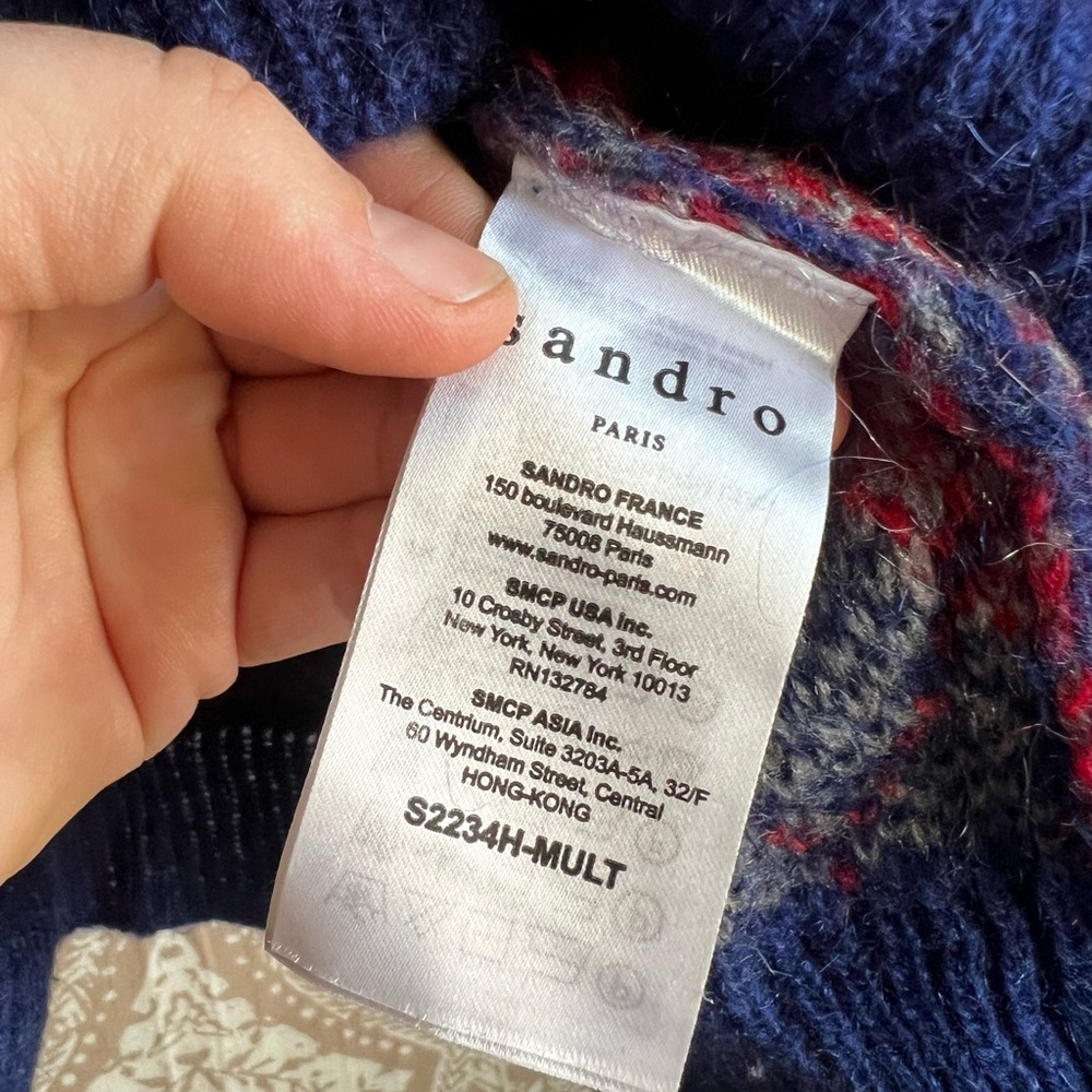 Sandro Jona Argyle Mohair-Blend Sweater Size 1 - Picture 6 of 10